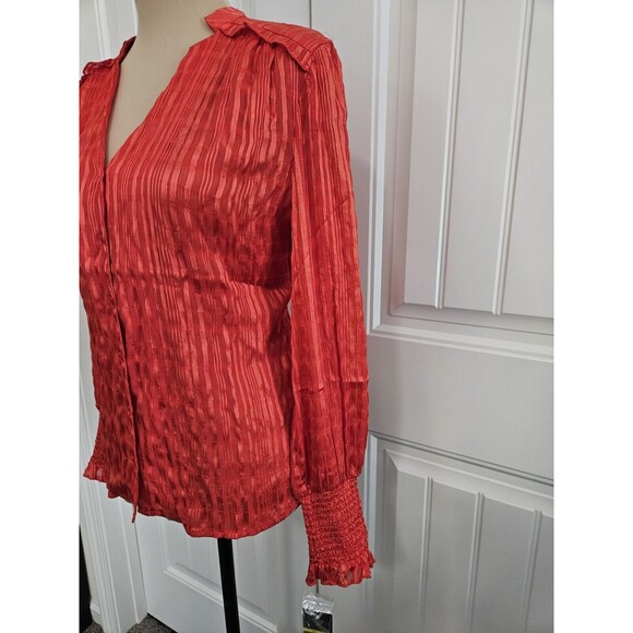Nanette Lepore Striped Lurex Blouse In Saffron Sun M Button Down Nwt Top Career - Picture 3 of 10